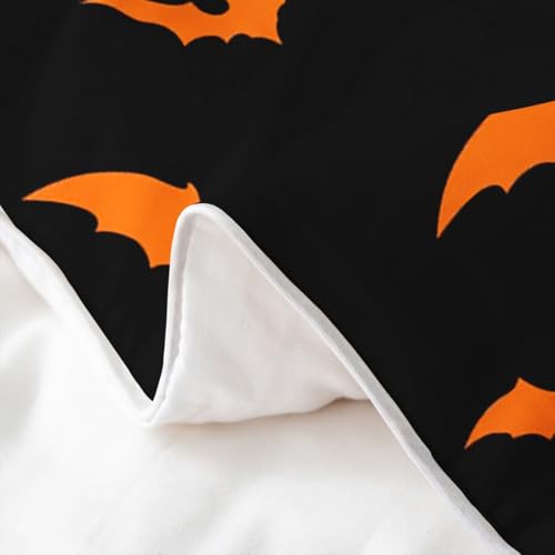 Erosebridal Bat Halloween Decor 100% Natural Cotton Bed Set Queen Size,Cartoon Wildlife Soft Breathable Comforter Cover,Orange Bats Bird Bedroom Decor Duvet Cover,Gothic Wild Animals Cozy Quilt Cover