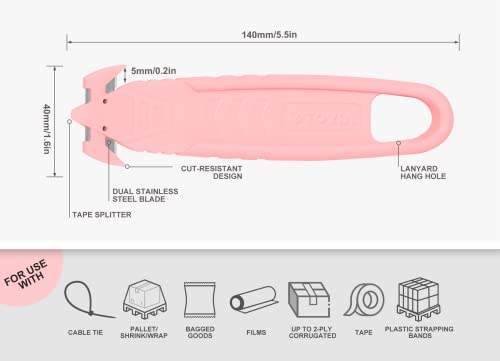 60-Pack Safety Box Cutter Knife of Recessed Concealed Stainless Steel Blade, Package Opener Plastic Cutter for Box, Carton, Shrink Wrap, Plastic Straps, 5colors