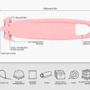 55-Pack Safety Box Cutter Knife of Recessed Concealed Stainless Steel Blade, Package Opener Plastic Cutter for Box, Carton, Shrink Wrap, Plastic Straps, 5colors