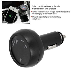 Akozon 3-in-1 Multifunctional Car Charger with Digital LED Voltmeter, Termometer, and USB Charging Port for 12V/24V Vehicles