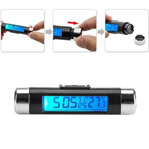 Car Clock Thermometer with Back Light, Clip on Truck Digital LCD Monitor, for Temperature Measurement (Blue Background)