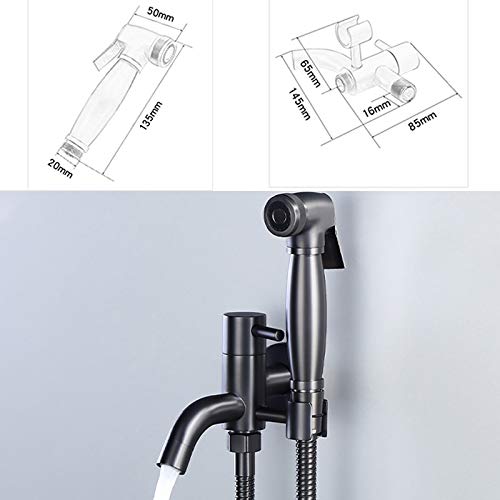 Handheld Bidet Sprayer for Toilet, Brushed Gray Bathroom Cloth Diaper Sprayer Set Brass Wall Mounted Single Cold Water Toilet Bidet Sprayer Kit for Personal Hygiene,PVC Hose(Stainless Steel)