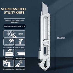 Cutter Knife18 MM Heavy Multi-Purpose Utility Knife Stainless Steel Utility Knife Retractable Box Cutter Robust Carpet Knife Retractable Design Comfortable Handle