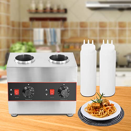 Electric Sauce Warmer Dispenser, Countertop Stainless Steel Sauce Heat Preservation Machine 320W Chocolate Sauce Warmer with Squeeze Bottle, Hot Fudge Nacho Cheese Ketchup Warmer for Commercial