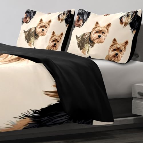 VAPOKF Duvet Covers Set Extra Longe Soft and Breathable Microfiber Comforter Bedding Set 1 Duvet Cover 2 Pillowcase with Zipper Closure for Kids Women Men, Yorkshire Terriers