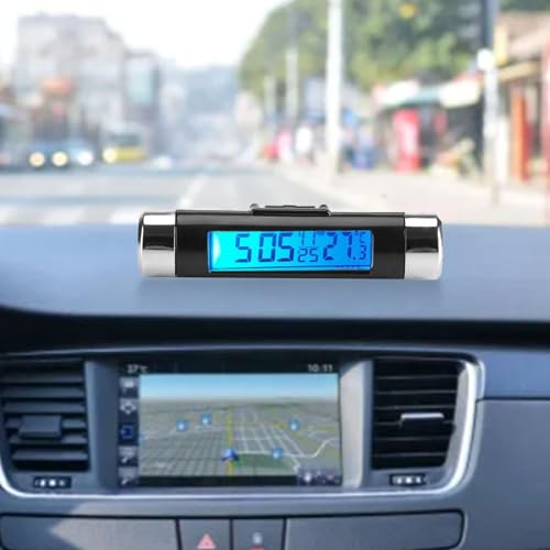 Car Clock Thermometer with Back Light, Clip on Truck Digital LCD Monitor, for Temperature Measurement (Blue Background)