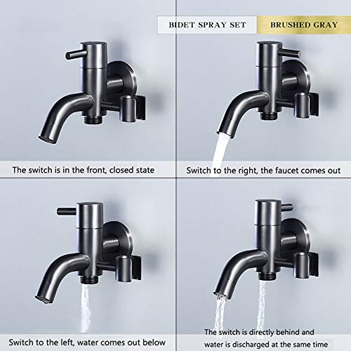 Handheld Bidet Sprayer for Toilet, Brushed Gray Bathroom Cloth Diaper Sprayer Set Brass Wall Mounted Single Cold Water Toilet Bidet Sprayer Kit for Personal Hygiene,PVC Hose(Stainless Steel)