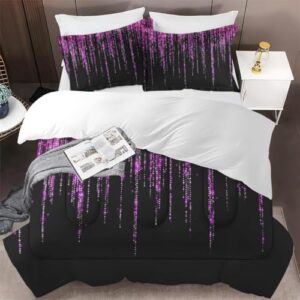 Cuzutime Full Size Comforter Set with 2 Pillowcases, Pink Rose Glitter Garland, Bedroom Decor Abstract Birthday Black Light Soft Bedding Set for Kids and Adults, Bed Decor