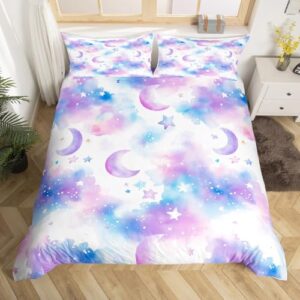 manfei 2 pieces cartoon moon night 100% nature cotton duvet cover not comforter,tie dye cloud dreamy starry sky bedding set,boys girls watercolor gradient all season bedding with zipper closure twin