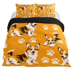 vapokf duvet covers set extra longe soft and breathable microfiber comforter bedding set 1 duvet cover 2 pillowcase with zipper closure for kids women men, clever corgi pawprints