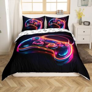 feelyou gamer comforter cover set game controller duvet cover set for kids boys girls colorful neon gamer bedding set video game quilt cover bedroom collection 2pcs twin size,no comforter