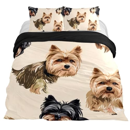 VAPOKF Duvet Covers Set Extra Longe Soft and Breathable Microfiber Comforter Bedding Set 1 Duvet Cover 2 Pillowcase with Zipper Closure for Kids Women Men, Yorkshire Terriers