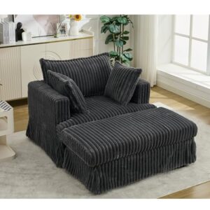 eafurn corduroy upholstered accent chair with movable ottoman, oversized singel chaise lounge sectional sofa couch deep seat armchair with detachable seat & back cushions for living room apartment