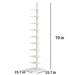 YanCheYC 9-Tier Spine Bookshelf, Metal Bookcase, Vertical Spine Book Tower, Tall Narrow Ladder Bookshelf, Corner Bookshelf for Small Space, Multipurpose Display Book Shelf for Home Office (Black)