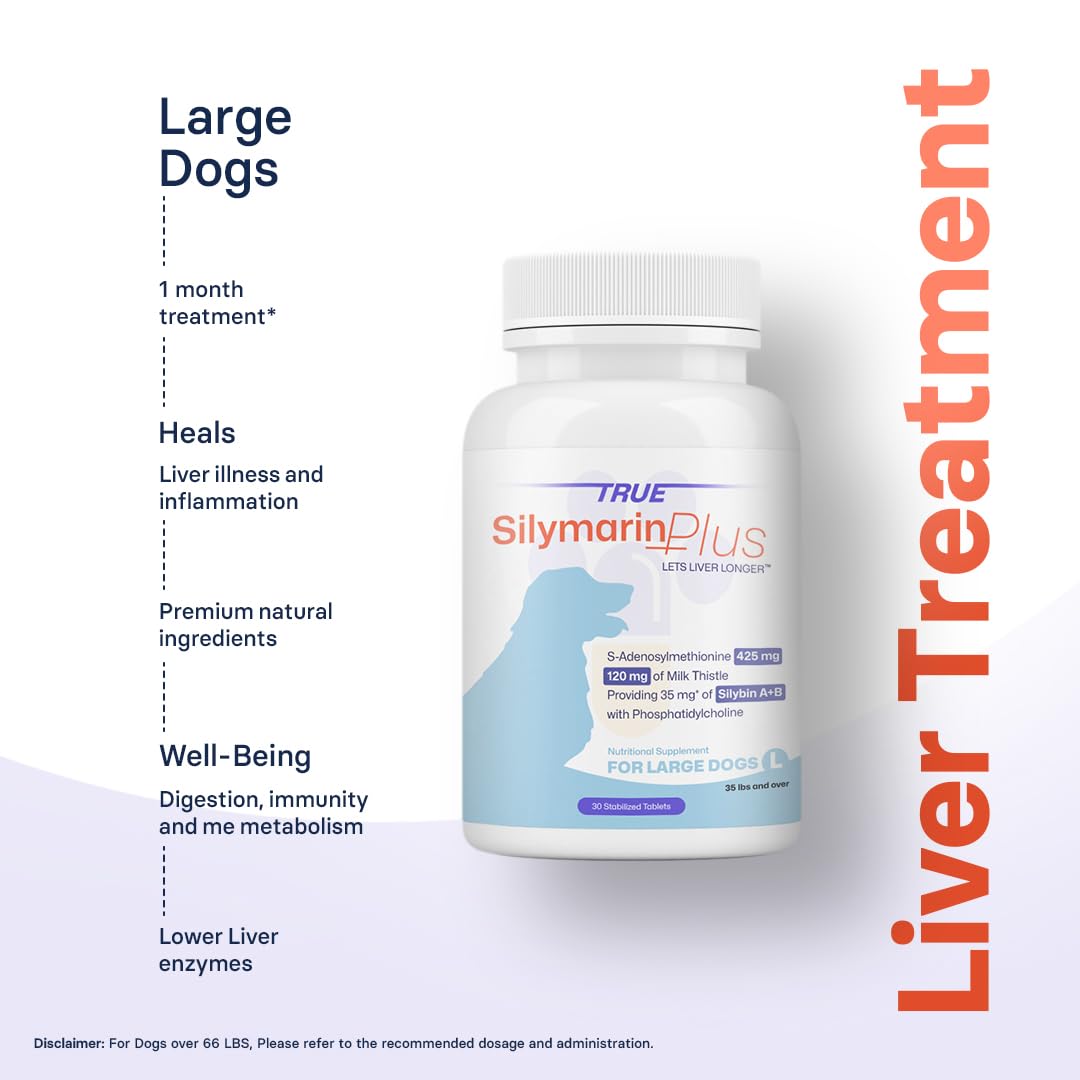 Liver Support & Health Supplement for Large Dogs – (Milk Thistle Dogs) Silymarin & Silybin Formula, (Same), S-Adenosylmethionine, 30 Tablets for Liver Detox & Support for Dogs