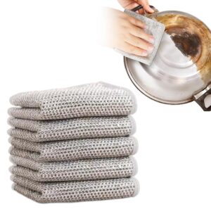 cecurpo double stainless steel scrubber, 2024 upgraded non scratch scrubbing pads for kitchen, multipurpose wire dishwashing rags for wet and dry, reusable premium metal wire cleaning dishcloth (5)