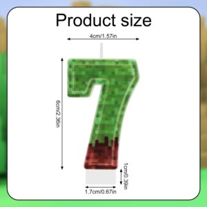 Birthday Number Candle, Green Brown Birthday Number Candles Paraffin Pixel Birthday Cake Toppers Cake Decorations for Birthday Miner Game Party Decoration (Number 7)