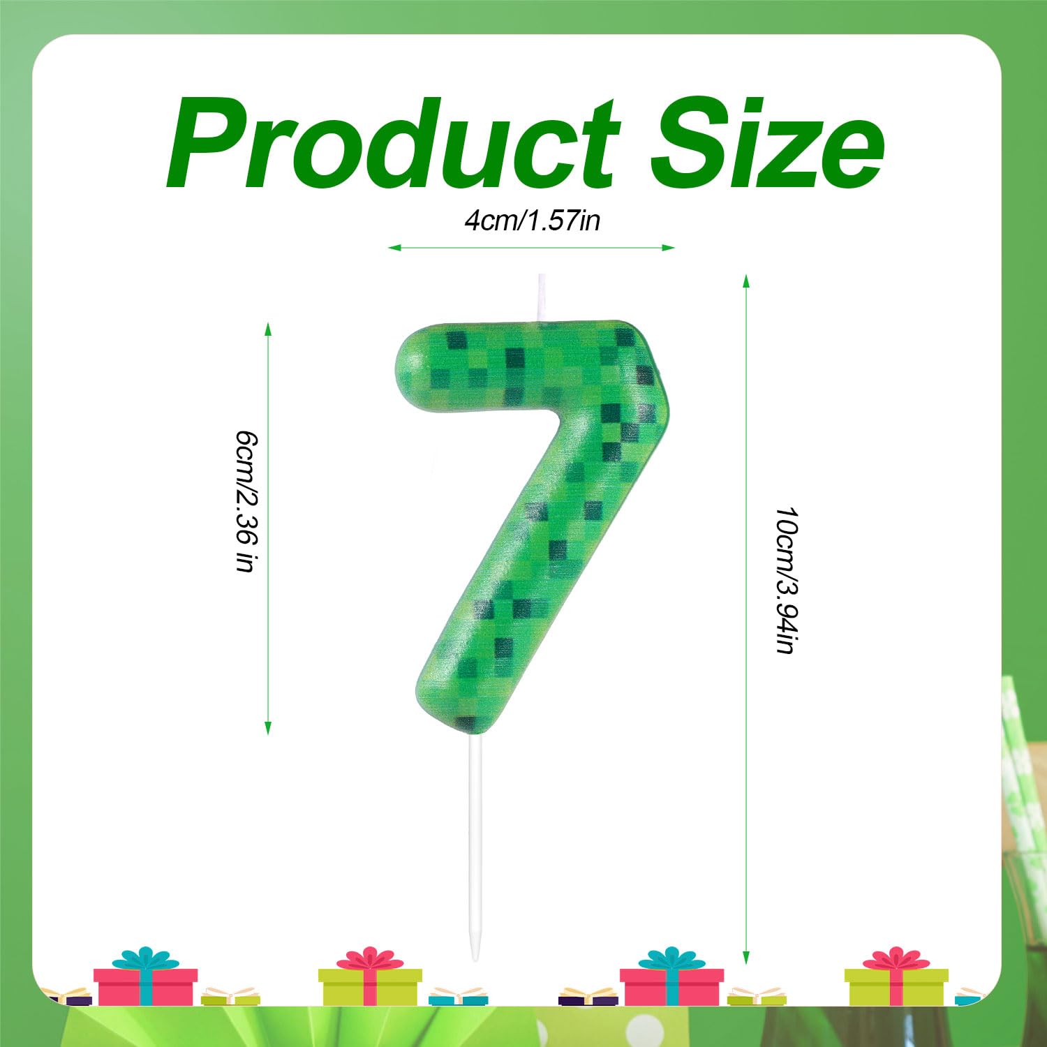 Pixel Miner Birthday Cake Candle, Dynamite Birthday Candle Green Number Birthday Candle TNT Themed Birthday Candle for Birthday Cake Games Party Decoration Supplies (Number 7)