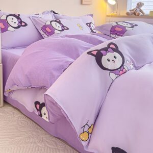 Sleepwish 3 Pieces Cute Cat Rabbit Print Duvet Cover Set 71"x87" Purple Bedding Set for Kids Teens Girls Bed Cover with 2 Pillowcases