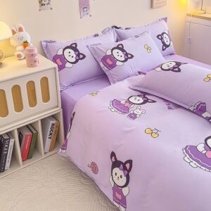 Sleepwish 3 Pieces Cute Cat Rabbit Print Duvet Cover Set 71"x87" Purple Bedding Set for Kids Teens Girls Bed Cover with 2 Pillowcases