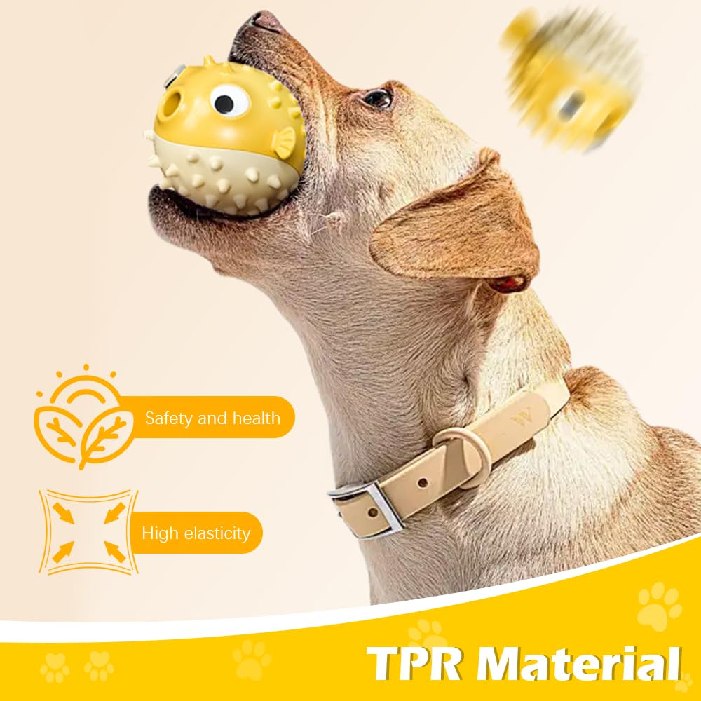 Treat Dispensing Dog Toys,Interactive Dog Chew Toy for Aggressive Chewers ,Dog Treat Dispenser Toy Enrichment Toys for Small Dogs,Squeaky Dog Toy to Keep Them Busy for Large Medium Dogs (Yellow)