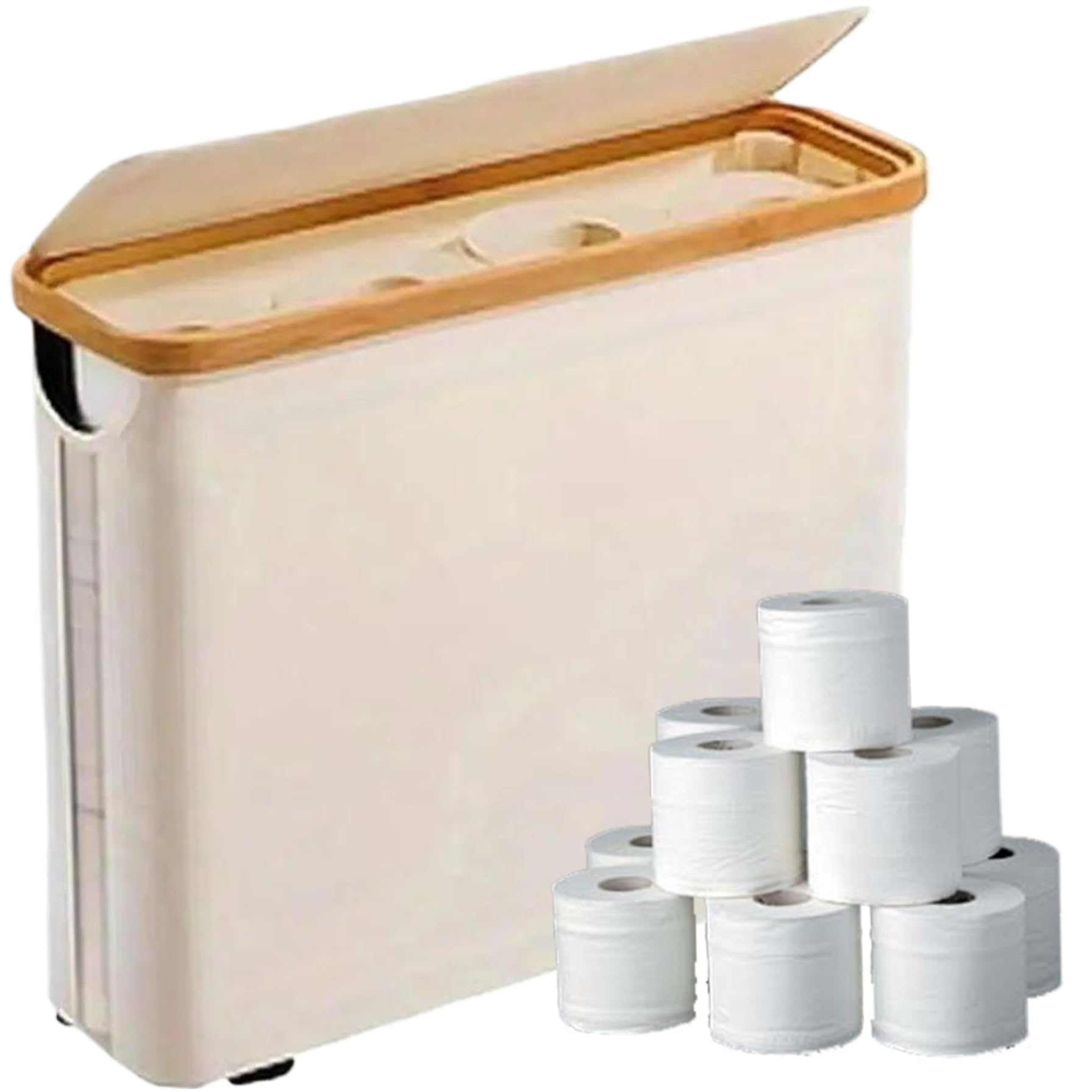 Toilet Paper Storage Anti-Slip Toilet Paper Bin with Lid Handle Waterproof Standing Toilet Paper Basket 18 x 6 x 14 Bathroom Accessories for Home, Hotel Beige.