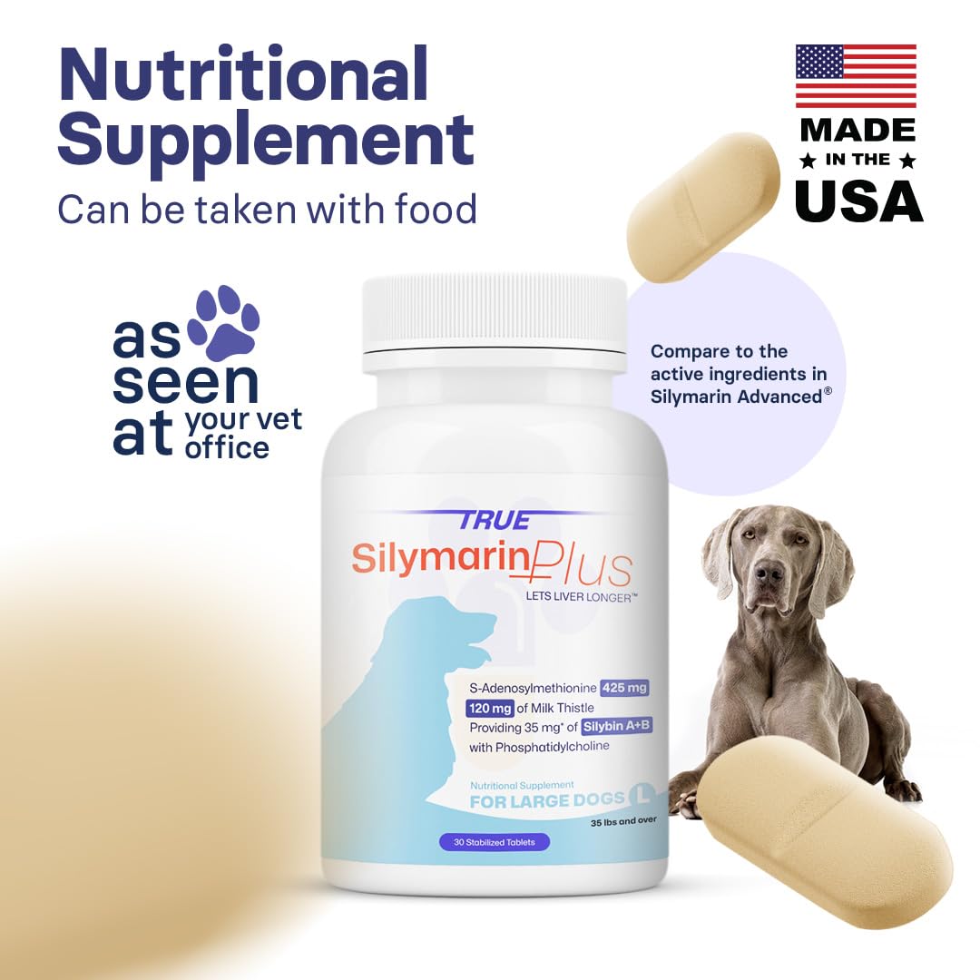 Liver Support & Health Supplement for Large Dogs – (Milk Thistle Dogs) Silymarin & Silybin Formula, (Same), S-Adenosylmethionine, 30 Tablets for Liver Detox & Support for Dogs