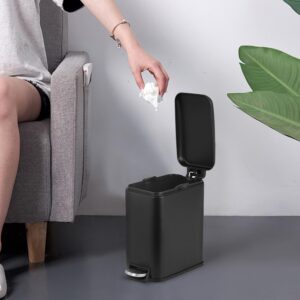 BestOffice Bathroom Trash Can with a Lid 1.3 Gallon (5 L) Small Trash Bin Step Pedal Garbage Can with Removable Bucket Slim for Small Spaces for Bathroom,Bedroom,Kitchen,Office (1, Black)