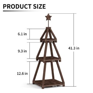 Cotata 41.3 inch 3-Tier Christmas Bookcase,Ladder Corner Solid Wood Tree Bookshelf for liveroom，Walnut