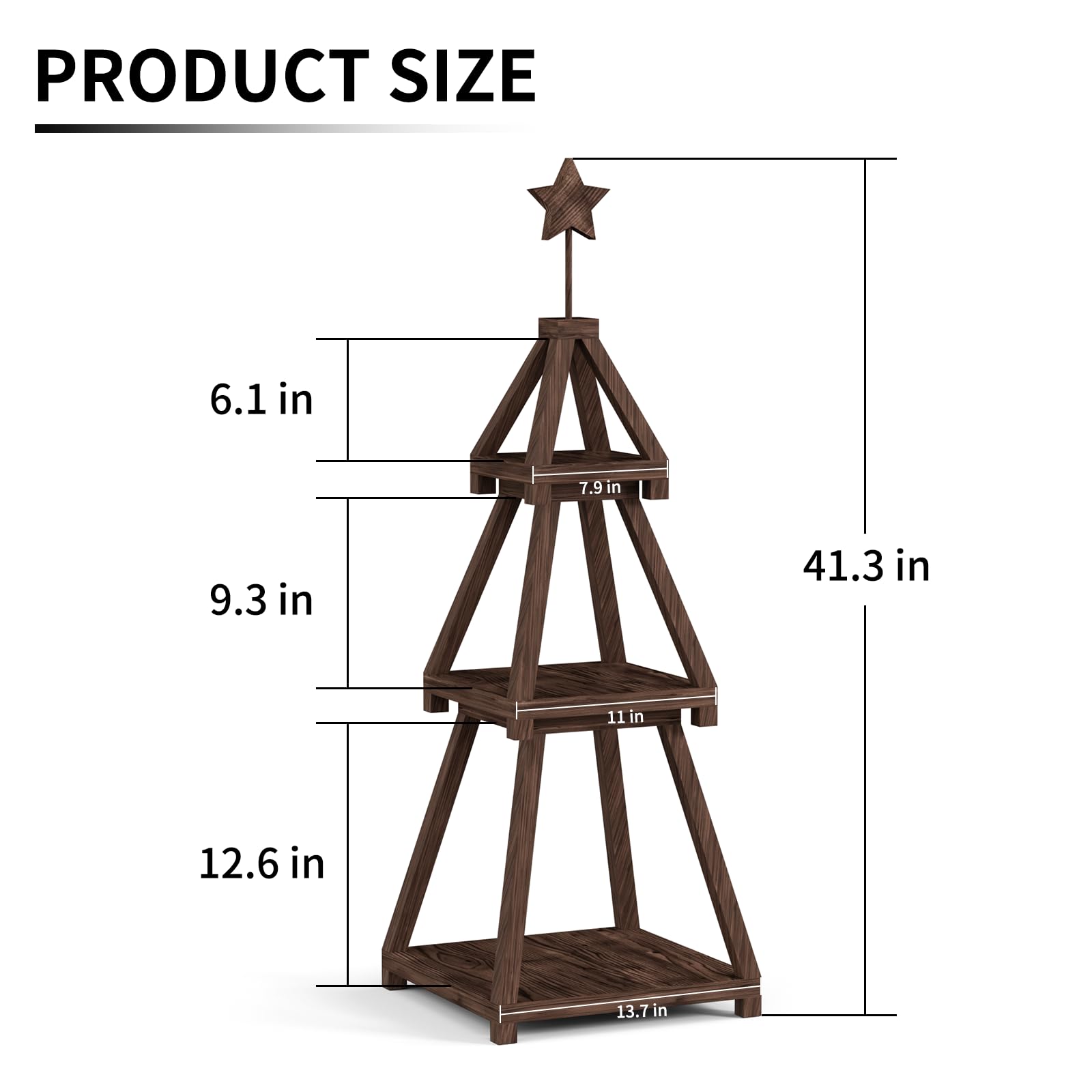 Cotata 41.3 inch 3-Tier Christmas Bookcase,Ladder Corner Solid Wood Tree Bookshelf for liveroom，Walnut