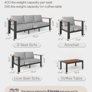 Oasbira Aluminum Outdoor Patio Furniture Loveseat, All-Weather Outdoor Patio Sofa with Washable Thick Cushion, Patio Sofa Couch for Porch, Balcony, Deck, Yard, Gray