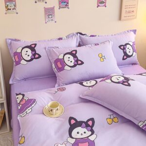 Sleepwish 3 Pieces Cute Cat Rabbit Print Duvet Cover Set 71"x87" Purple Bedding Set for Kids Teens Girls Bed Cover with 2 Pillowcases