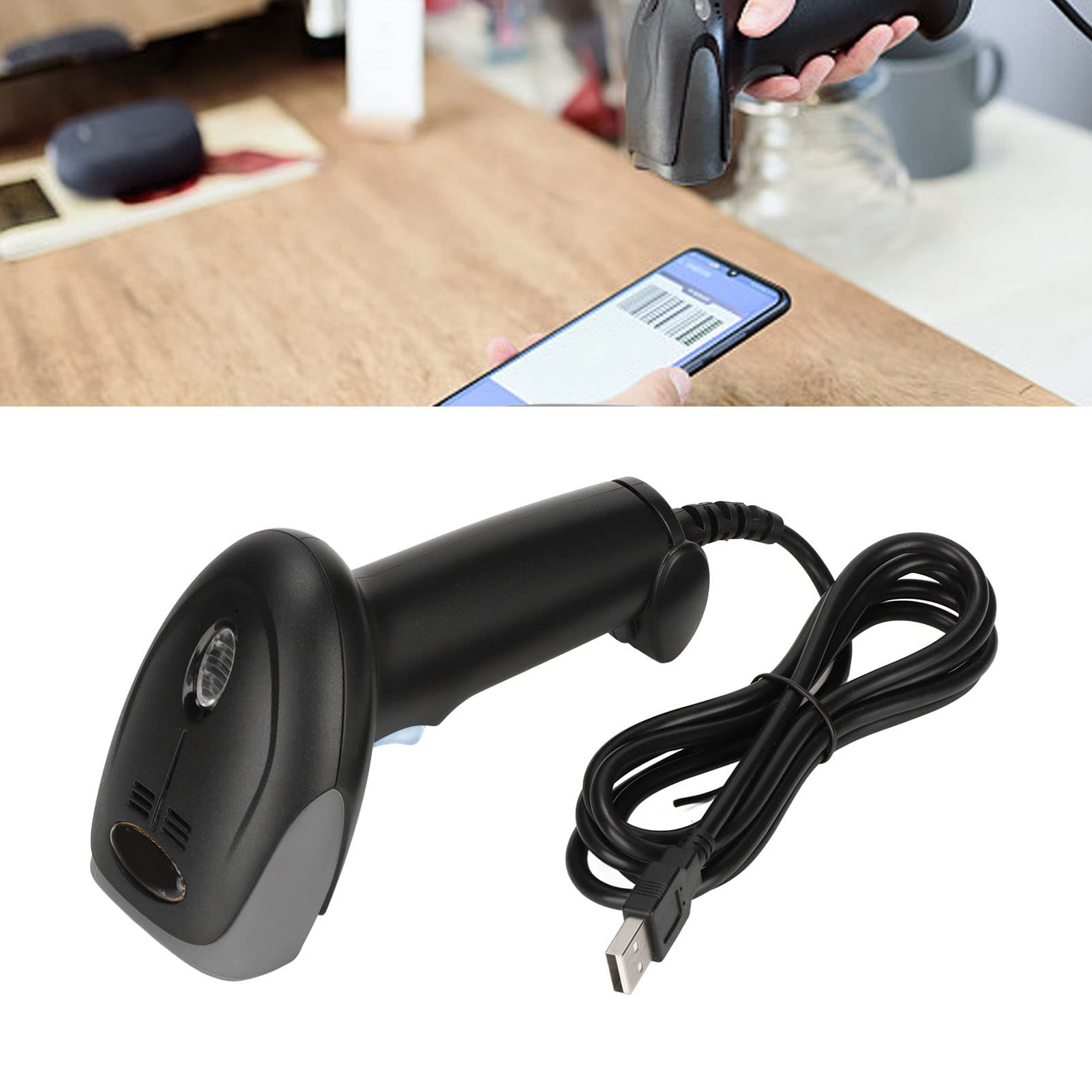 Barcode Scanner, USB QR Barcode Reader, General Global Image Transmission, IP54 Dustproof Waterproof Ergonomic Design, 1D 2D Barcode Scanner for Shops Restaurants Computers