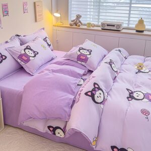 Sleepwish 3 Pieces Cute Cat Rabbit Print Duvet Cover Set 71"x87" Purple Bedding Set for Kids Teens Girls Bed Cover with 2 Pillowcases