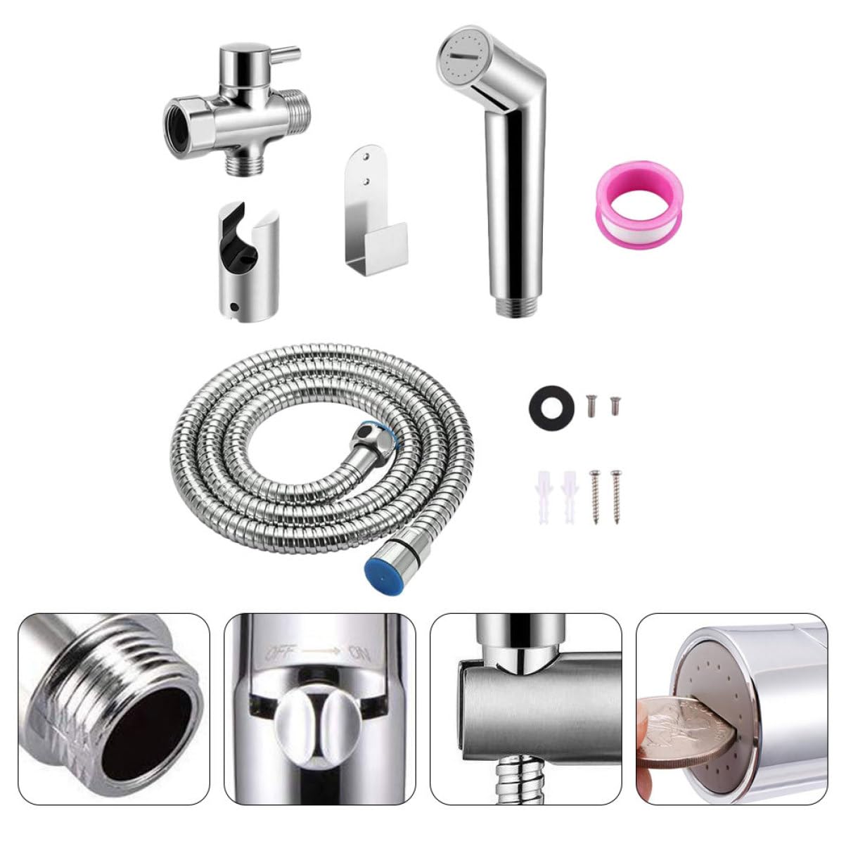 Gadpiparty 1 Set Toilet Sprayer Airbrush Hose Lip Gloss Kit Spray Pal Diaper Bidet Hand Bidet Sprayer Kit Hot and Cold Hand Held Bidet Shower Head Kit Handheld Sprayer Kit Silver Copper