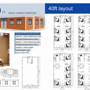 Prefab Tiny House, 40FT, 3 Bedrooms, Full Bathroom, Kitchen, 800 sq ft, Foldable Mobile Home, Modular Home, Container Home, Tiny House to Live in, Cabin Prefab (40FT).