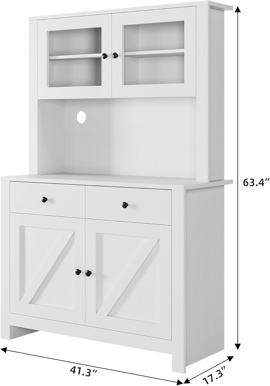 GarveeHome Kitchen Pantry Cabinet with Microwave Stand, Freestanding Hutch Cabinet with Buffet Cupboard, Tall Kitchen Cabinets with Adjustable Shelves for Kitchen, Dining Room, White