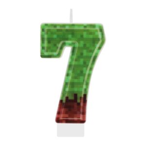 birthday number candle, green brown birthday number candles paraffin pixel birthday cake toppers cake decorations for birthday miner game party decoration (number 7)