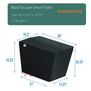 Black Smart Toilet Bidet Toilet for Bathroom, Remote Control, Tankless Bidet Toilet with Foot Touching Lid Opening, Auto Flush, Heated Seat, LED Digital Display, User Memory, Matte Black