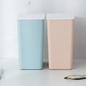 RESTRICTEDLOOP Compact Desktop Plastic Covered Garbage Bin for Countertop Small Trash Can Maintenance (Light Pink)