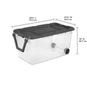 K&J CHIPMUNK Storage Bin 40 Gallon 160 Quart Plastic Rolling Stacker Box Wheeled Storage Box, Lidded Stackable Storage Bin Container for Home, Garage, and Camping Clear Base & Gray Lid 2-pack