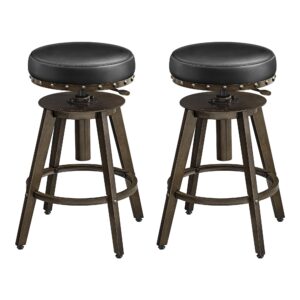 songmics home bar stools, set of 2, steampunk counter stool for kitchen, adjustable height and swivel padded seat, workbench stool, 16.5 x 19.3 x 24.6-29.3 inches, ink black uljb096b01