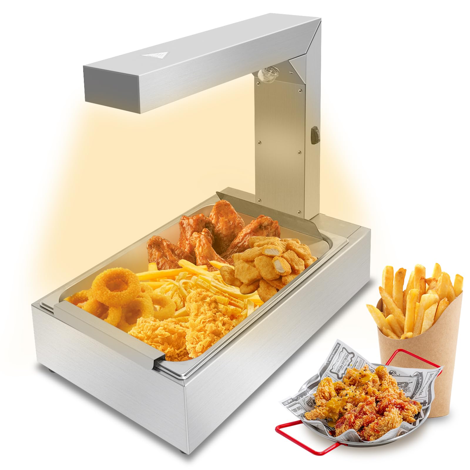 French Fry Warmer Food Heat Lamp Premium Food Warming Station for Perfectly Heated Fries and Fried Chicken, Ideal for Catering Events and Snack Stands