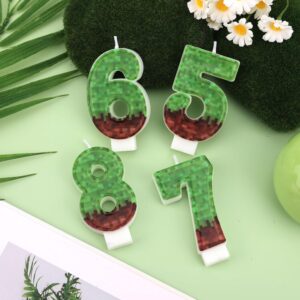 Birthday Number Candle, Green Brown Birthday Number Candles Paraffin Pixel Birthday Cake Toppers Cake Decorations for Birthday Miner Game Party Decoration (Number 7)