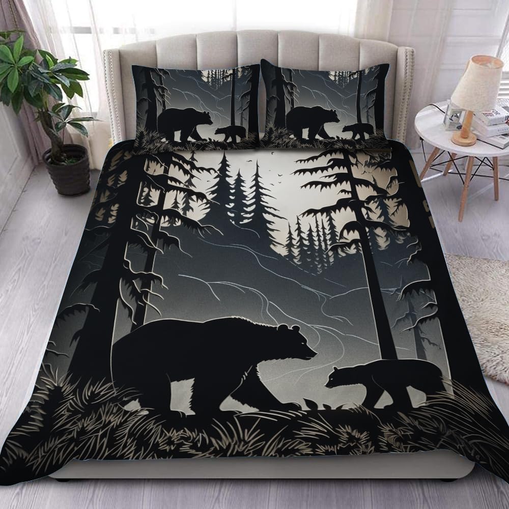 Personalized Black Bear Comforter Set - Bear Bedding Bears Bedding Set Queen Bear Comforter King Cabin Bear Comforter Bear Quilts for Boys Girls Men Women Bedroom Decor Country Bear Comforter Full