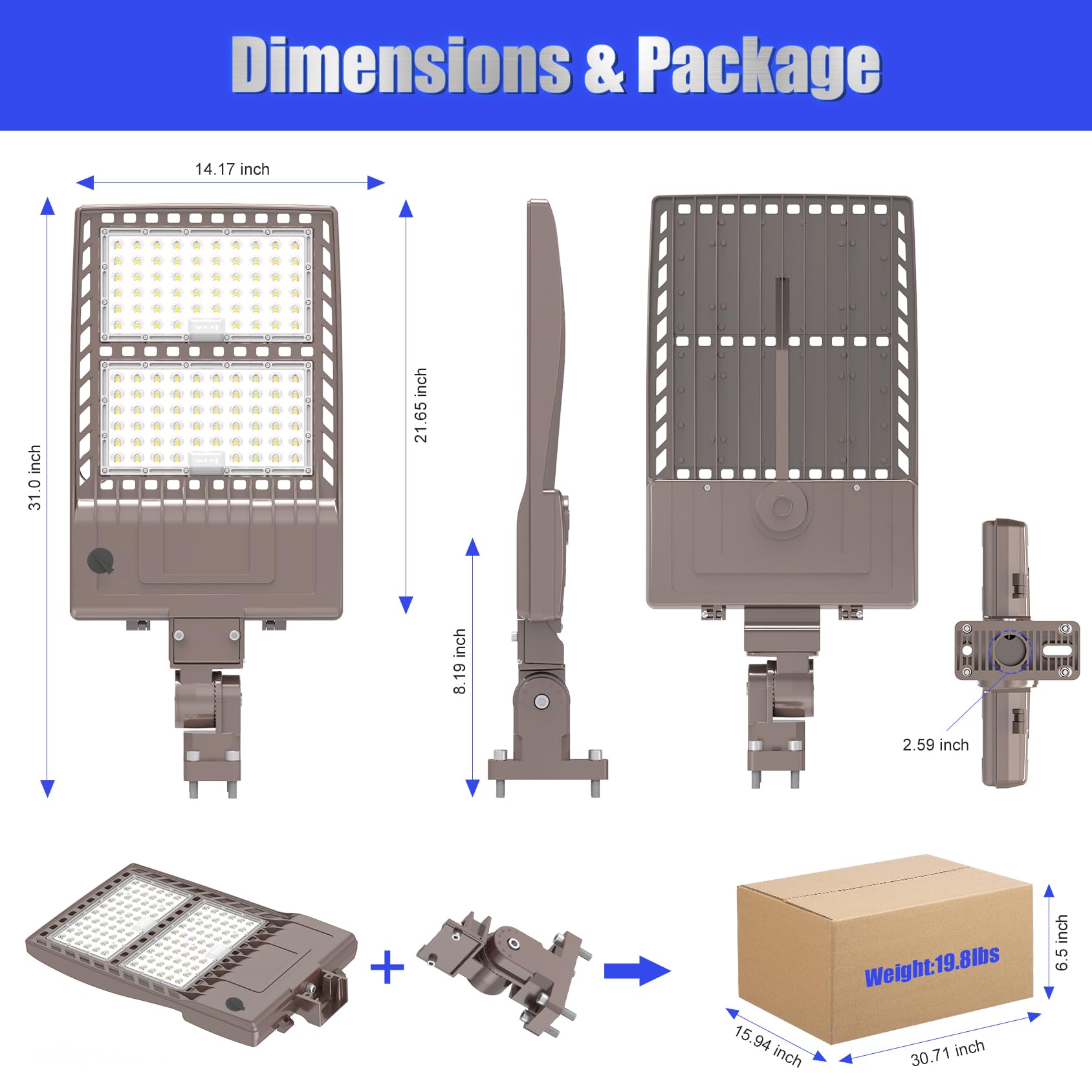 4Pack 400W LED Parking Lot Light 56000 Lumen, UL DLC Parking lot Flood Lights Arm Mount, Street Area Light IP65 5000K Waterproof 100-277VAC Input, Stadium Lights Outdoor LED, LED Pole Light Outdoor