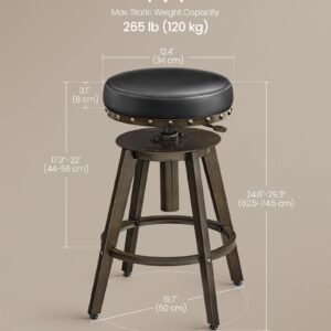 SONGMICS HOME Bar Stools, Set of 2, Steampunk Counter Stool for Kitchen, Adjustable Height and Swivel Padded Seat, Workbench Stool, 16.5 x 19.3 x 24.6-29.3 Inches, Ink Black ULJB096B01