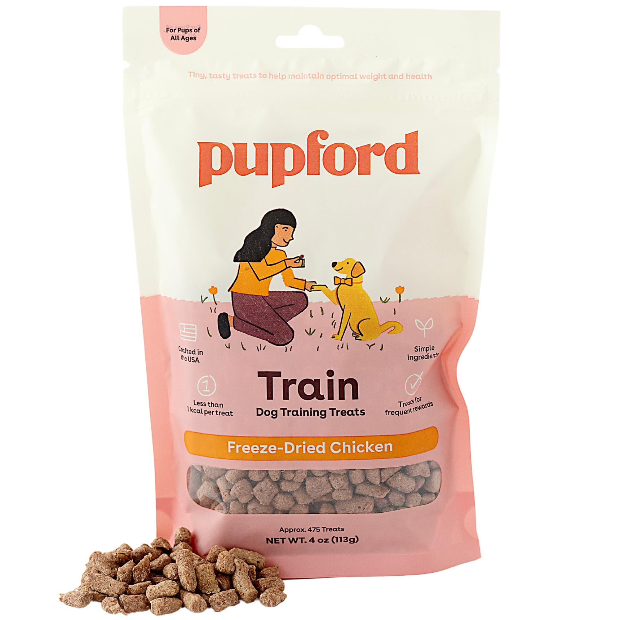 Pupford Freeze Dried Training Treats + Dental Chews Bundle for Dogs & Puppies (Chicken 4oz, Dental Chews 14 Count)