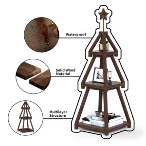 Cotata 41.3 inch 3-Tier Christmas Bookcase,Ladder Corner Solid Wood Tree Bookshelf for liveroom，Walnut