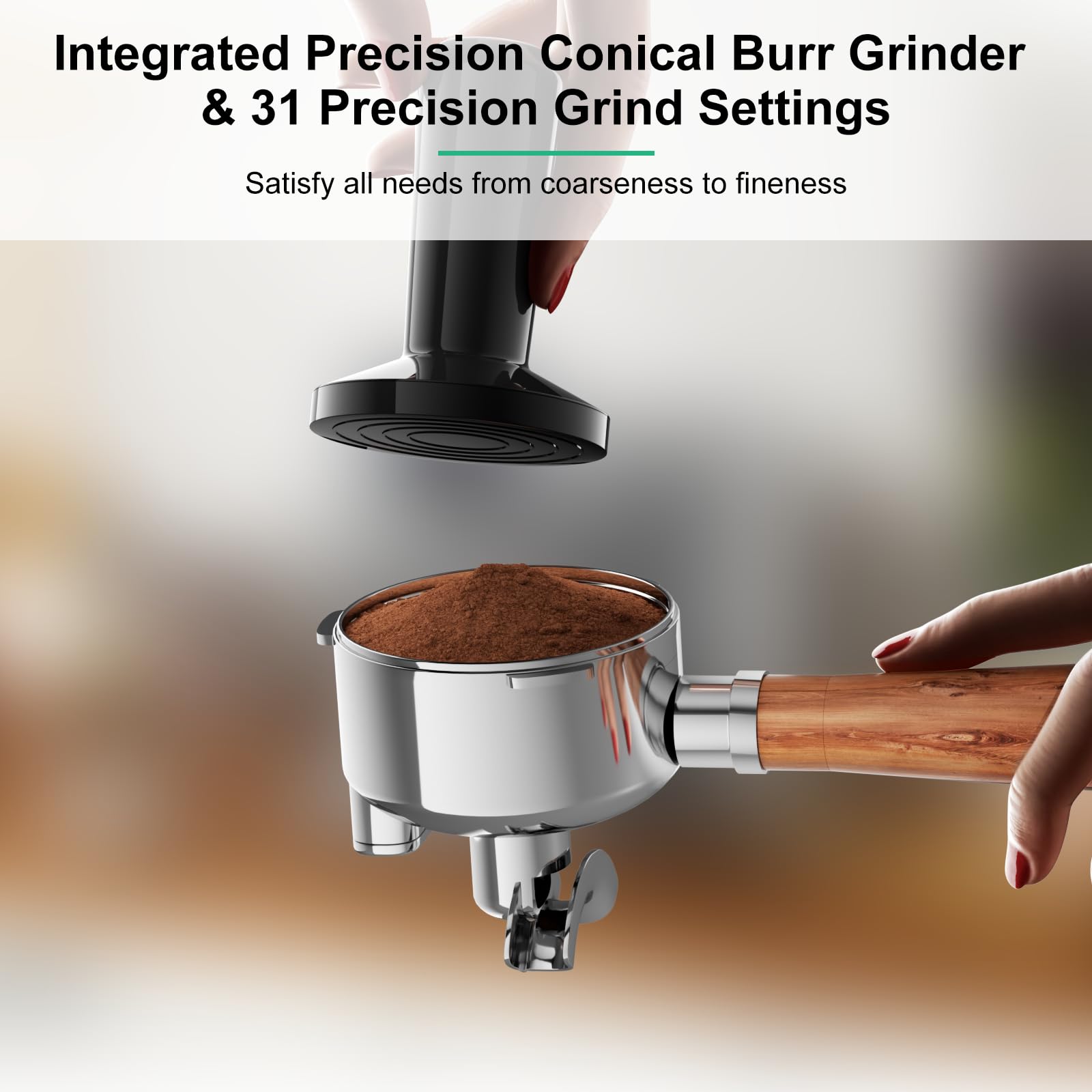 DISHUP Espresso Grinder Machine, Semi-Automatic Espresso Maker with Milk Frother, 20 Bar ULKA Pump & 31 Precision Grind Settings, PID Control System & Pressure Gauge for Espresso,Latte,Cappuccino